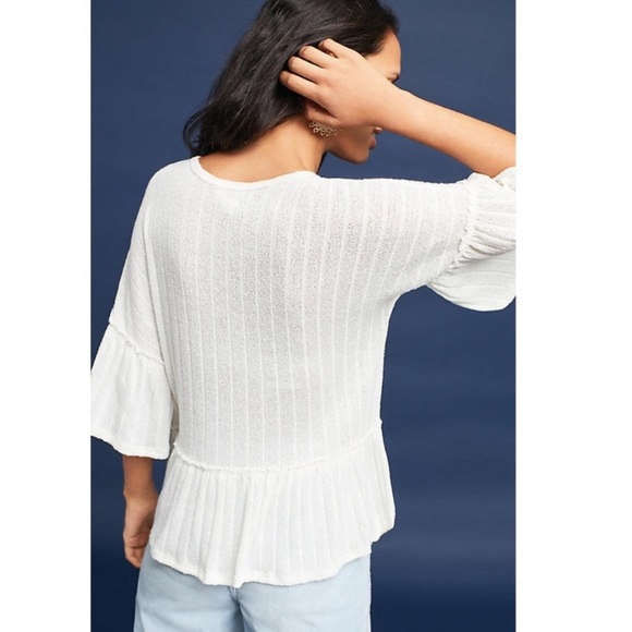Anthropologie Moon River Ivory Knit Peplum Top - SOLD - Picture 3 of 8